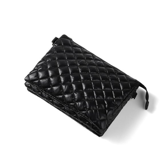 Quilted Puffy Crossbody W/ Silver Chain Décor Strap- Black- NWT - Picture 3 of 7